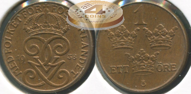 Швеция. 1 эре. 1938 (Unc)