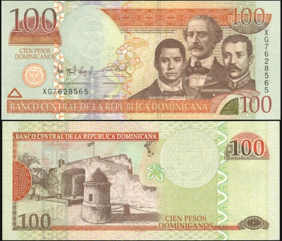 Доминиканская республика Банкнота 100 песо доминикано 2011 Unc Бумага Кат# P.184b