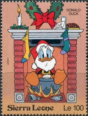 Сьерра-Леоне. 1992. Дональд Дак в роли Деда Мороза (Почтовая марка. MNH OG)