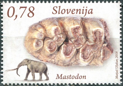 Словения. 2018. Окаменелости млекопитающих. Мастодонт (Почтовая марка. MNH OG)