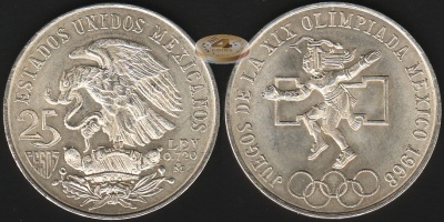 Мексика. 25 песо. 1968 (Unc. Серебро)
