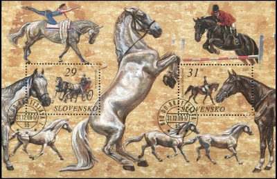 Словакия. 2005. Словацкие Полукровные лошади (Блок. CTO Гашеная)