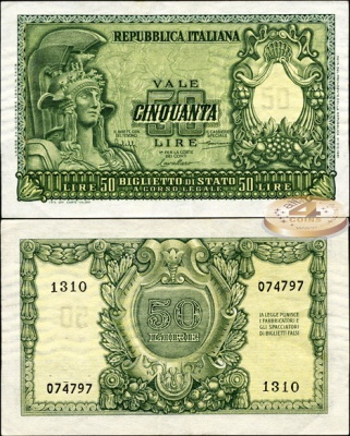 Италия. 50 лир (aUnc) 1951