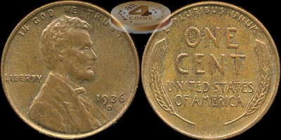 США. 1 цент. 1936.D (Unc)