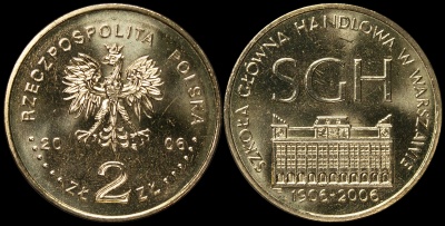 Польша. 2 злотых. 2006 (Unc) 100-летие Варшавской школы экономики