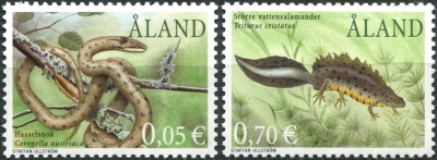Аландские острова. 2002. Фауна. Рептилии и тритоны (Серия Почтовых марок. MNH OG)