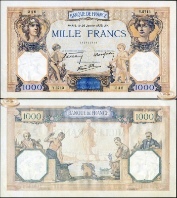 Франция. 1000 франков (Unc) 1939