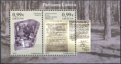 Литва. 2019. Деятельность литовских партизан в 1944-1953 годах (Почтовый блок. MNH OG)