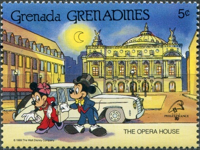 Гренада Гренадины. 1989. Оперный театр - Минни, Микки (Почтовая марка. MNH OG)