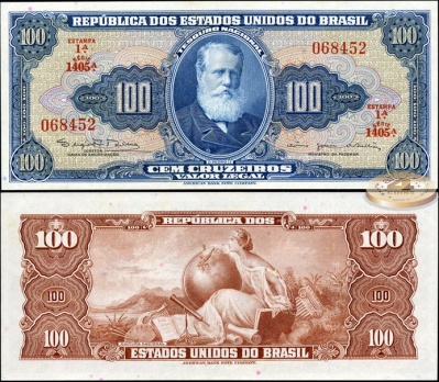 Бразилия. 100 крузейро (Ser.1405, Sign.14) (Unc) 1961