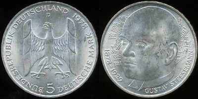 Германия (ФРГ). 5 марок. 1978 (Серебро)