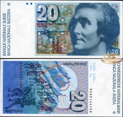 Швейцария. 20 франков (Unc) 1990