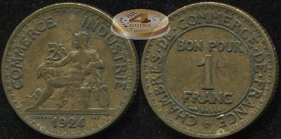Франция. 1 франк. 1924 (VF)