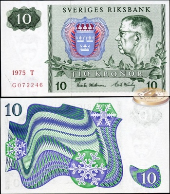 Швеция. 10 крон (Unc) 1975