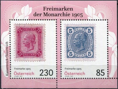 Австрия. 2021. Почтовые марки монархии 1905 года (Почтовый блок. MNH OG)