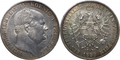 Германия [Пруссия]. Монета 1 союзный талер. 1859.A (AKS#78 / KM#471. XF/aUnc. Серебро)