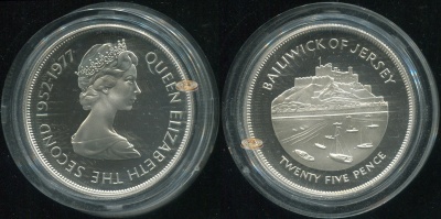Джерси. 25 пенсов. 1977 (Proof. Серебро)