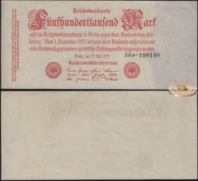 Германия (Веймарская респ.). 500 000 марок (aUnc+) 1923