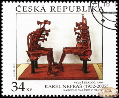 Чехия. 2015. Скульптура "Великий диалог". 1966. Карел Непрас [1932 – 2002] (П. марка. CTO Гашеная)