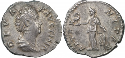Римская империя. Антонин Пий [DIVA FAUSTINA Sr.]. Денарий. VF/XF серебро. 147