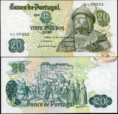Португалия. 20 эскудо (Unc) 1971
