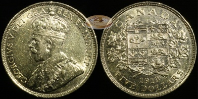 Канада. 5 долларов. 1913 (XF. Золото)