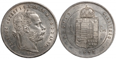 Австро-Венгрия [Венгрия]. Монета 1 форинт. 1878.KB (KM#453.1. aUnc/Unc. Серебро)