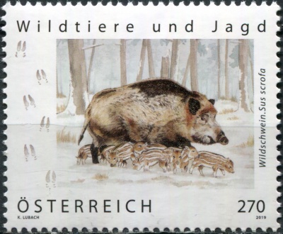 Австрия. 2019. Кабан (Sus scrofa) (Почтовая марка. MNH OG)