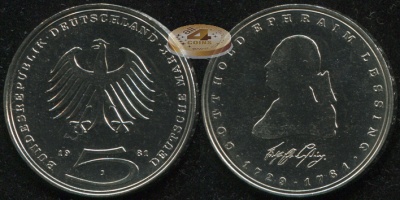 Германия [ФРГ]. 5 марок. 1981.J (Unc)