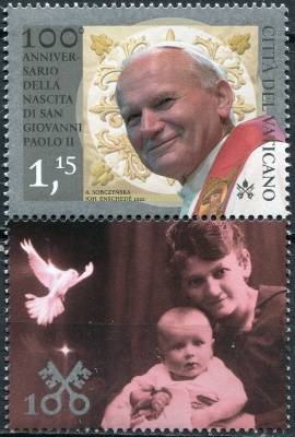 Ватикан. 2020. 100-летие со дня рождения Папы Иоанна Павла II (2) (Сцепка. MNH OG)
