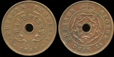 Южная Родезия. пол пенни. 1943 (XF)