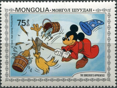 Монголия. 1983. Микки орудует топором по метле (Почтовая марка. MNH OG)
