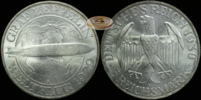Германия (Веймарская респ). 3 рейхсмарки. 1930 A (Unc. Серебро)