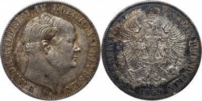 Германия [Пруссия]. Монета 1 союзный талер. 1859.A (AKS.78 / KM#471. XF. Серебро)