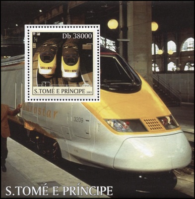 Сан-Томе и Принсипи. 2003. Скоростные поезда Eurostar (Блок. MNH OG)