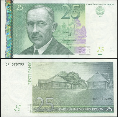 Эстония. Банкнота 25 крон. 2007 (2008). Unc. Бумага. Кат# P.87a