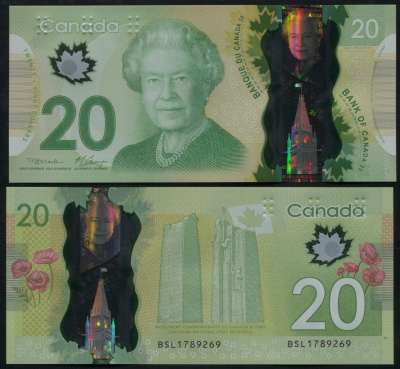 Канада. Банкнота 20 долларов. 2012. Unc. Пластик. Кат# P.108a