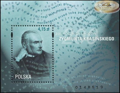 Польша. 2012. 200 лет со дня рождения Зигмунда Красинского (Блок. MNH OG)