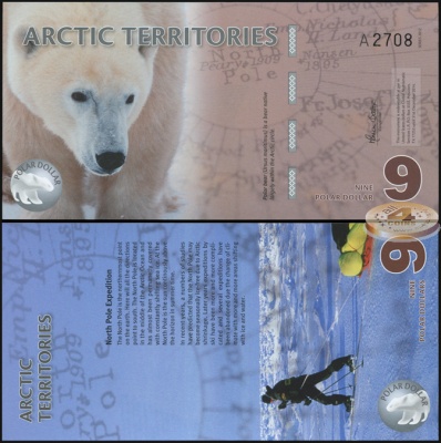 Арктические территории. Банкнота 9 долларов. 2012. Unc. Пластик. Кат# P.NL