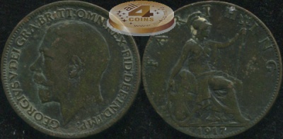 Великобритания. 1 фартинг. 1917. (XF/XF+)
