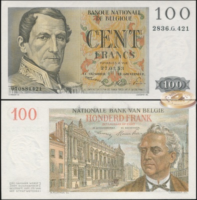 Бельгия. 100 франков (Unc) 1953