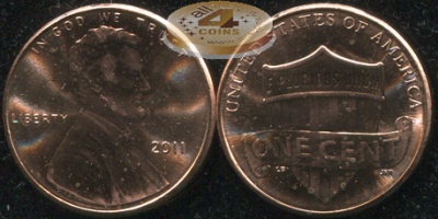 США. 1 цент. 2011.P (Unc) Lincoln Cent. Реверс щита