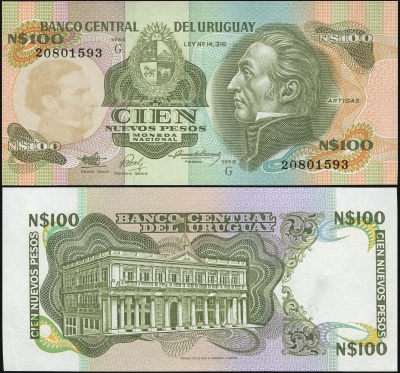 Уругвай. Банкнота 100 новых песо. ND (1987). Unc. Бумага. Кат# P.62Aa