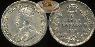 Канада. 5 центов. 1919 (XF. Серебро)