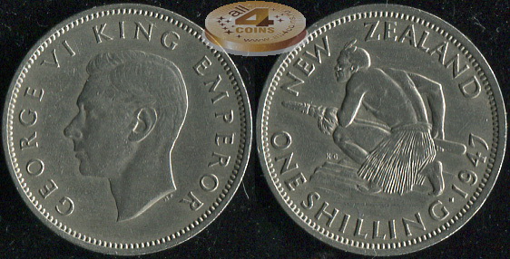 Новая Зеландия. 1 шиллинг. 1947 (XF)