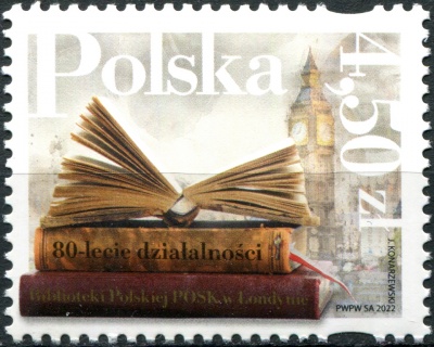 Польша. 2022. 80-летие Польской библиотеки POSK в Лондоне (Почтовая марка. MNH OG)