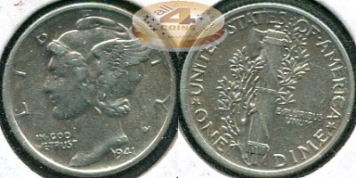 США. 10 центов (Дайм). 1941 (aUnc. Серебро)