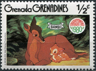 Гренада Гренадины. 1980. Бэмби со своей мамой (Почтовая марка. MNH OG)