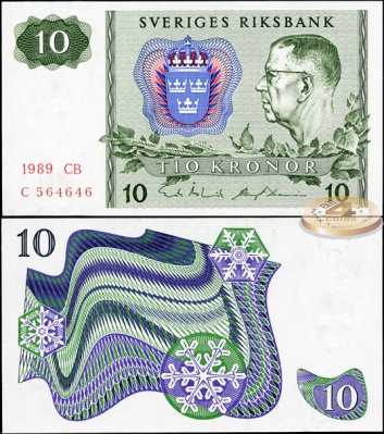 Швеция. 10 крон (Unc) 1989