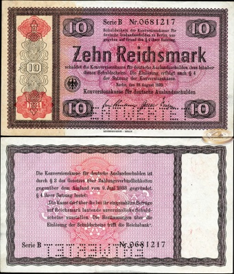 Германия (3й рейх). 10 рейхсмарок (Unc-) 1934